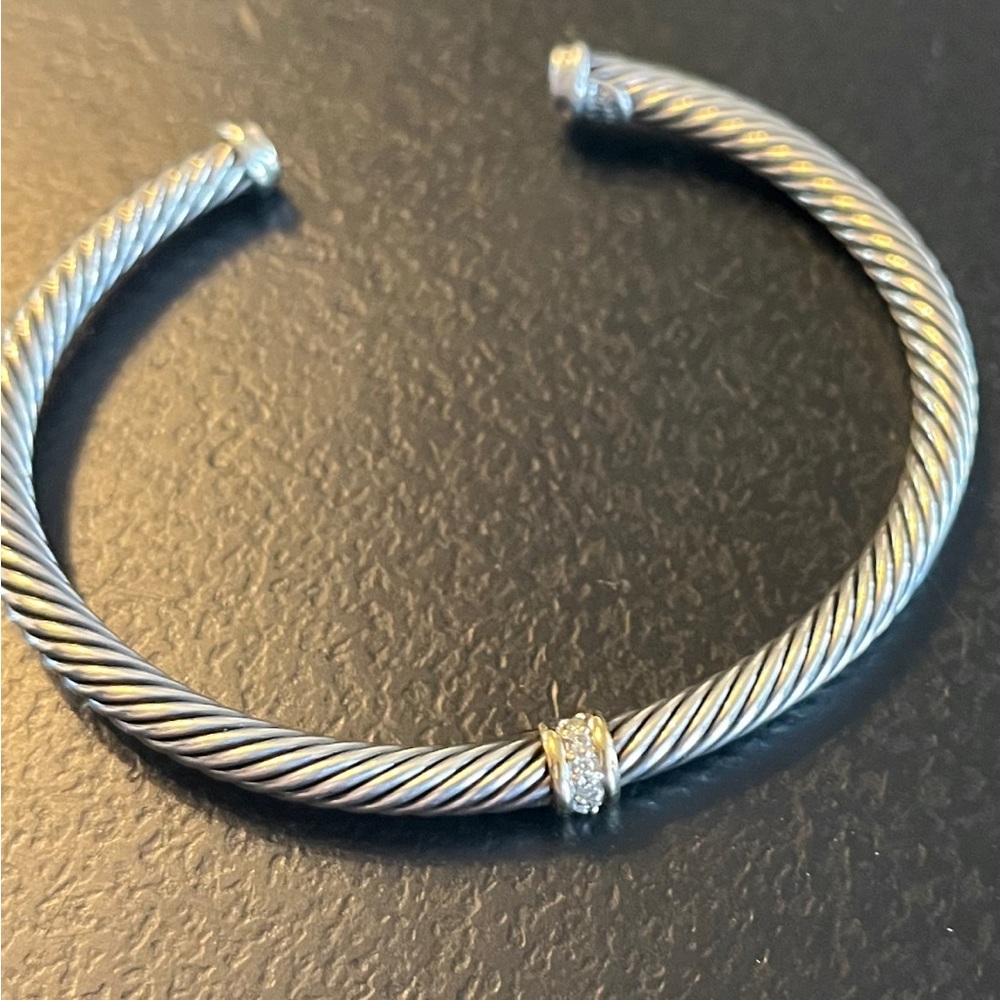 Authentic David Yurman 5mm diamond center cuff bracelet.